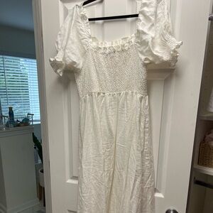 Boden brand white smocked dress. Worn once. Bump friendly but not maternity.